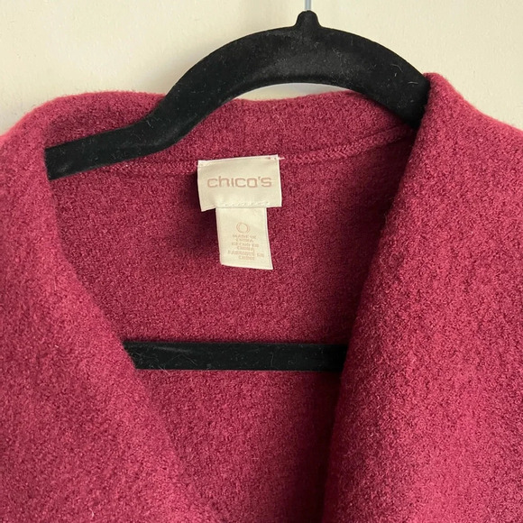 Chico’s Red Wine Boiled Wool Zip Up Moto Jacket Sweater size 0 - Picture 4 of 9